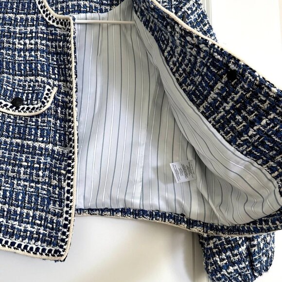 Women's VERONICA BEARD Brim Cropped Tweed Jacket in Navy Multi Size 4 - Picture 6 of 11
